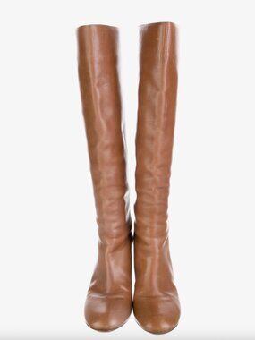 Chloé Leather Riding Boots Chloé Leather Knee-High Riding BootsBrownRound-ToesBl